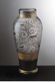 Váza, po 1910 - Sklo matové, malované bronzitem a zlatem, v. 26 cm.